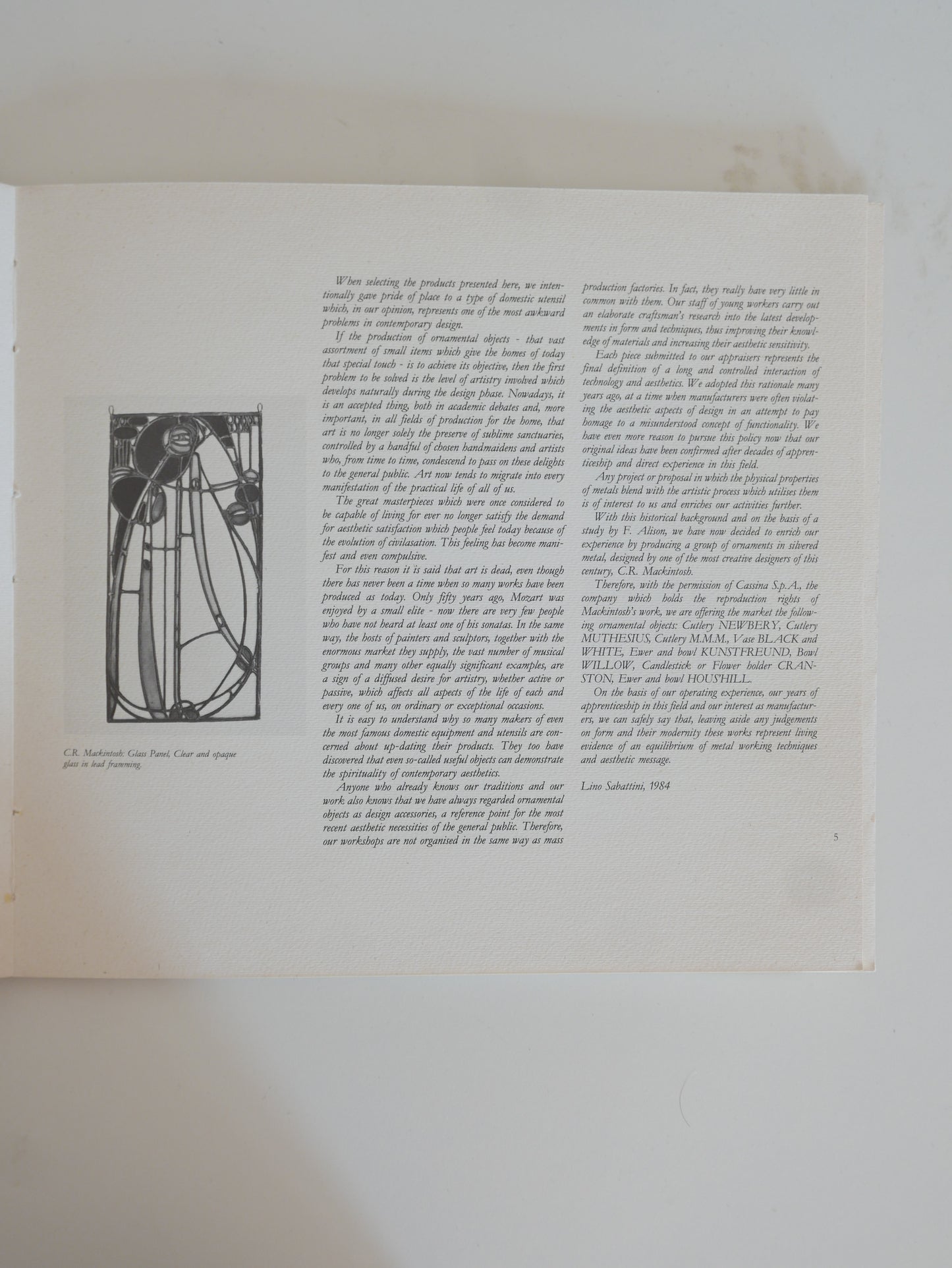 Oggetti disegnati da Charles Rennie Mackintosh, 1984